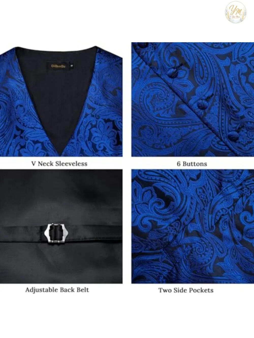 Men's Silk Paisley Vest & Tie Set with Pocket Square, Cufflinks, Tie Clip
